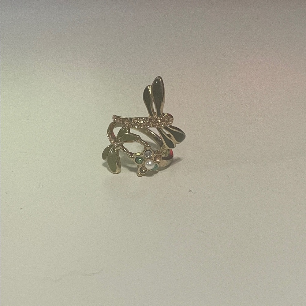 Green and Gold Dragonfly Ring